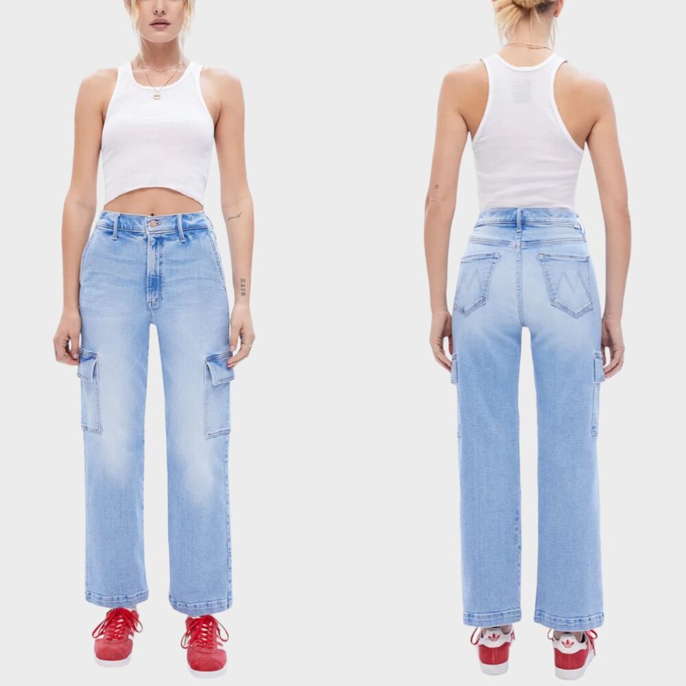 MOTHER The Straight Up Rambler Cargo Ankle Jeans High Waist Bad Romance Size 26